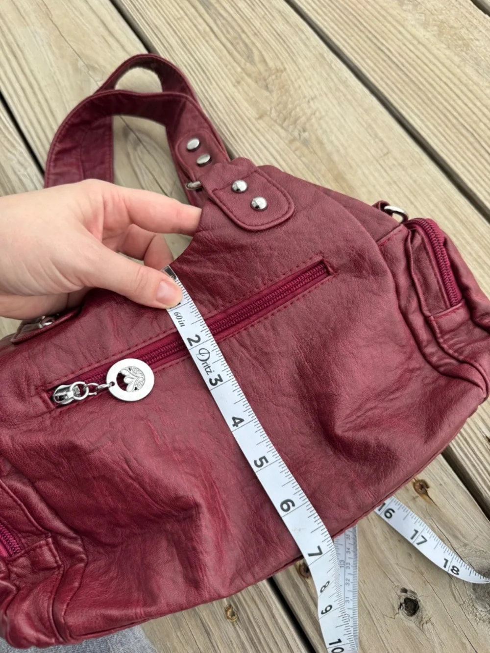 Burgundy faux leather bag